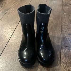 J Crew Black Leather and Wool Gray Ankle Boots